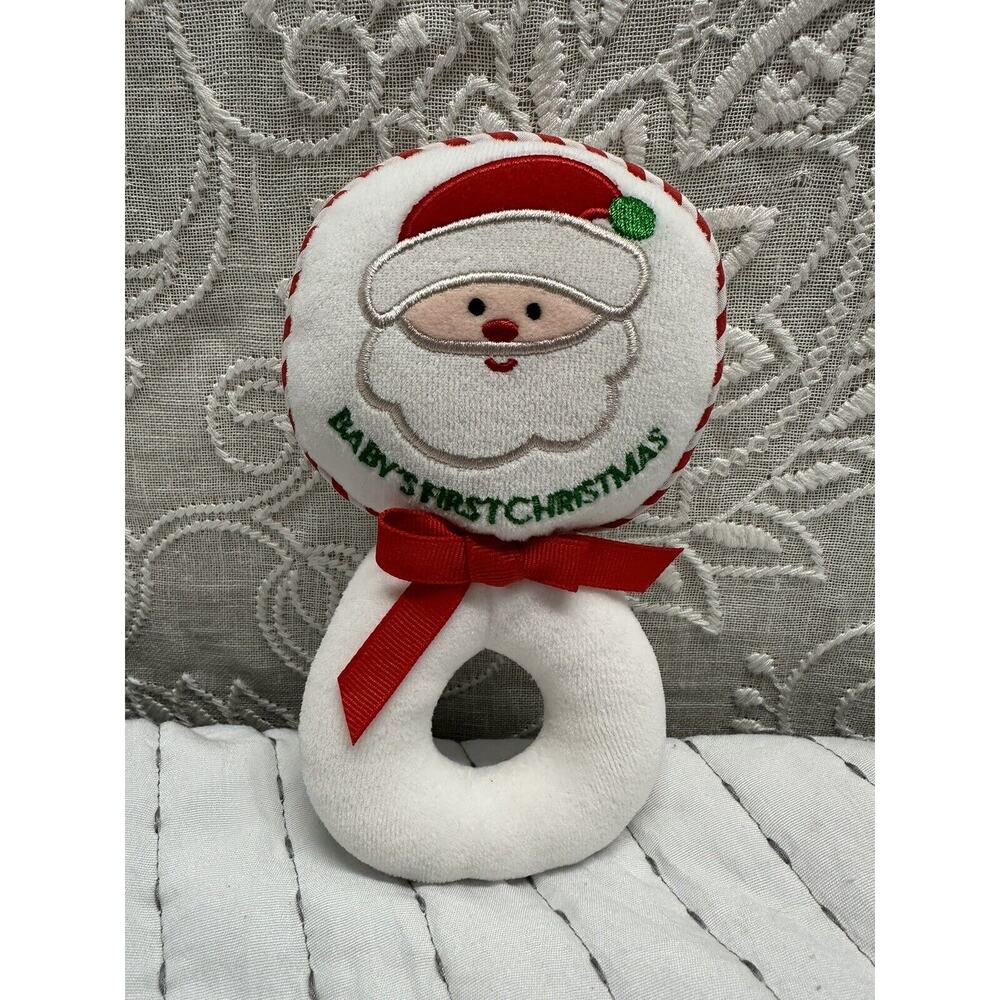 Vintage Baby’s First Christmas Rattle Santa Circle Toy Eden Terry Ring Plush